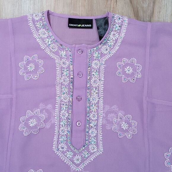 🔹️DKNY Jeans Lavender Sheer Tunic Cover-up/Blouse Small - Picture 3 of 12